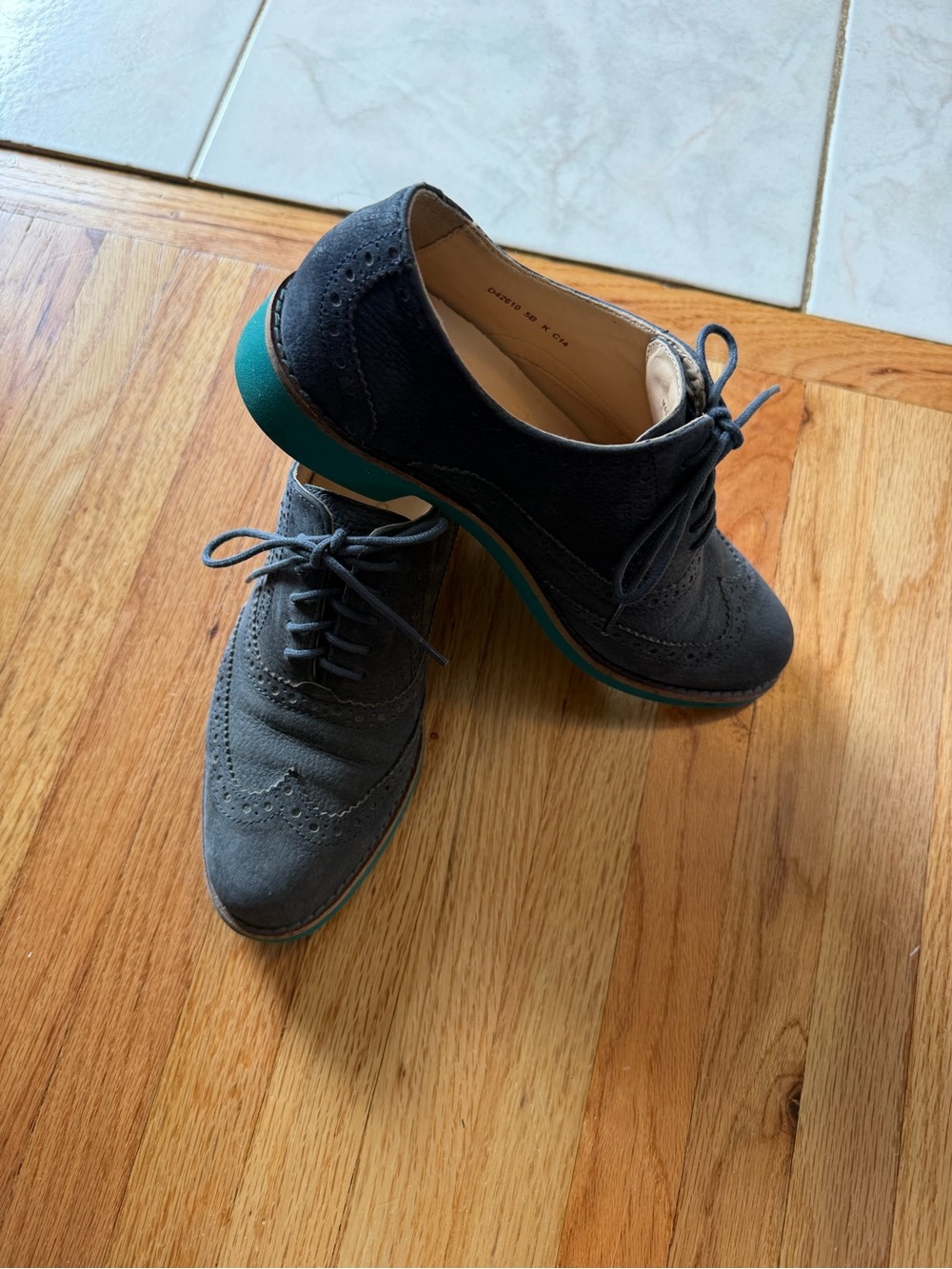 Cole Haan Navy Suede Wingtip Oxfords with Teal Sole Accent